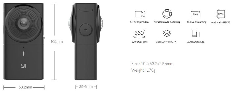 Xiaomi Yi 360 VR specifiche tecniche